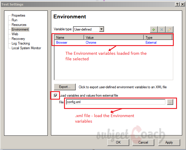 External User defined variable: QTP