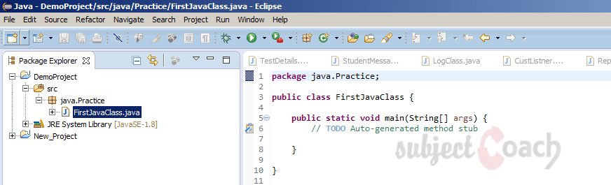 eclipse: newly created class under the source folder 
