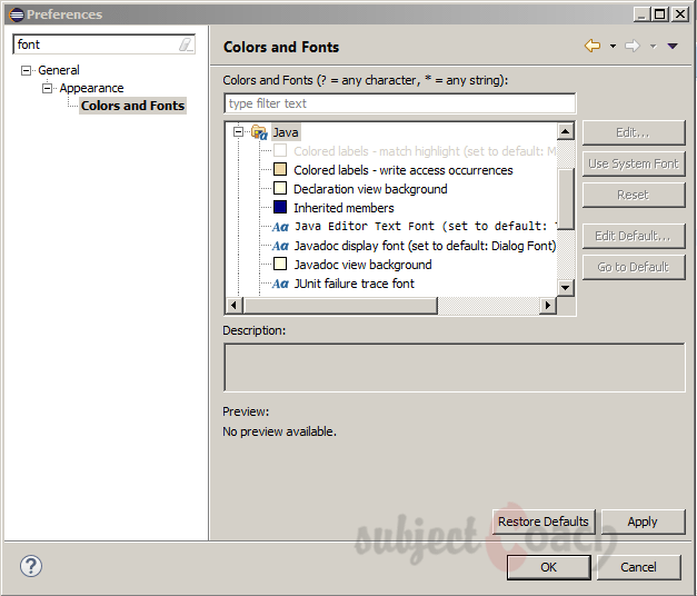 Colors and fonts Preference example in eclipse