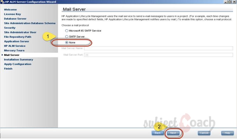 setup Email server for HP ALM