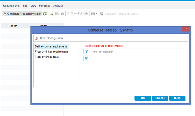 Configure tracebility matrix: HP ALM