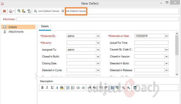 Defect default values HP ALM