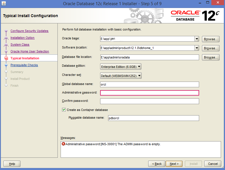 Oracle Administration password setup