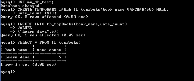 Temporary tables example in MySQL