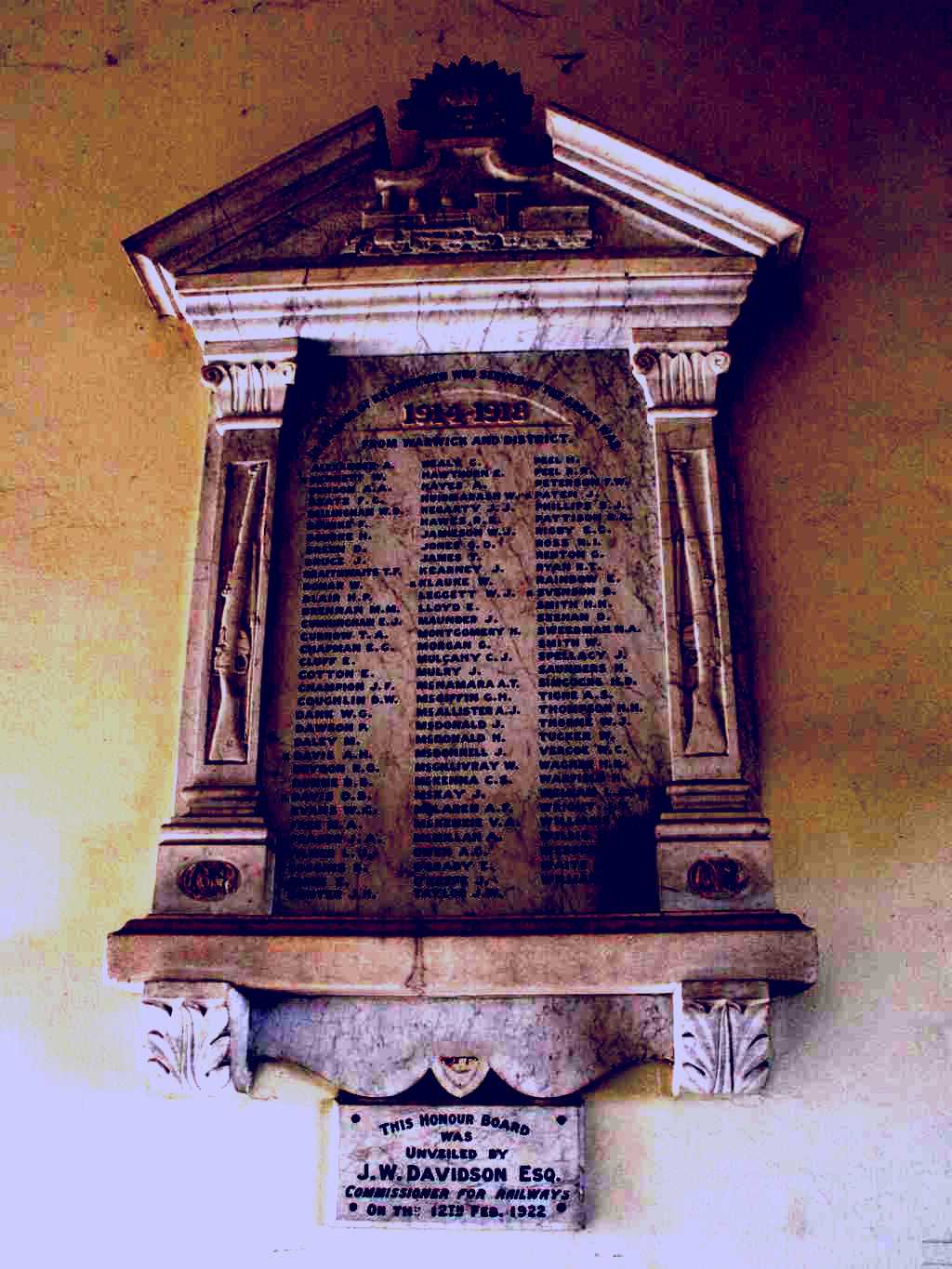 SubjectCoach | Warwick Railway Memorial Honour Board