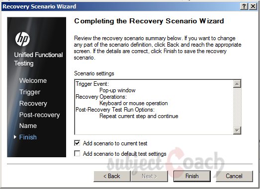 recover scenario wizard QTP