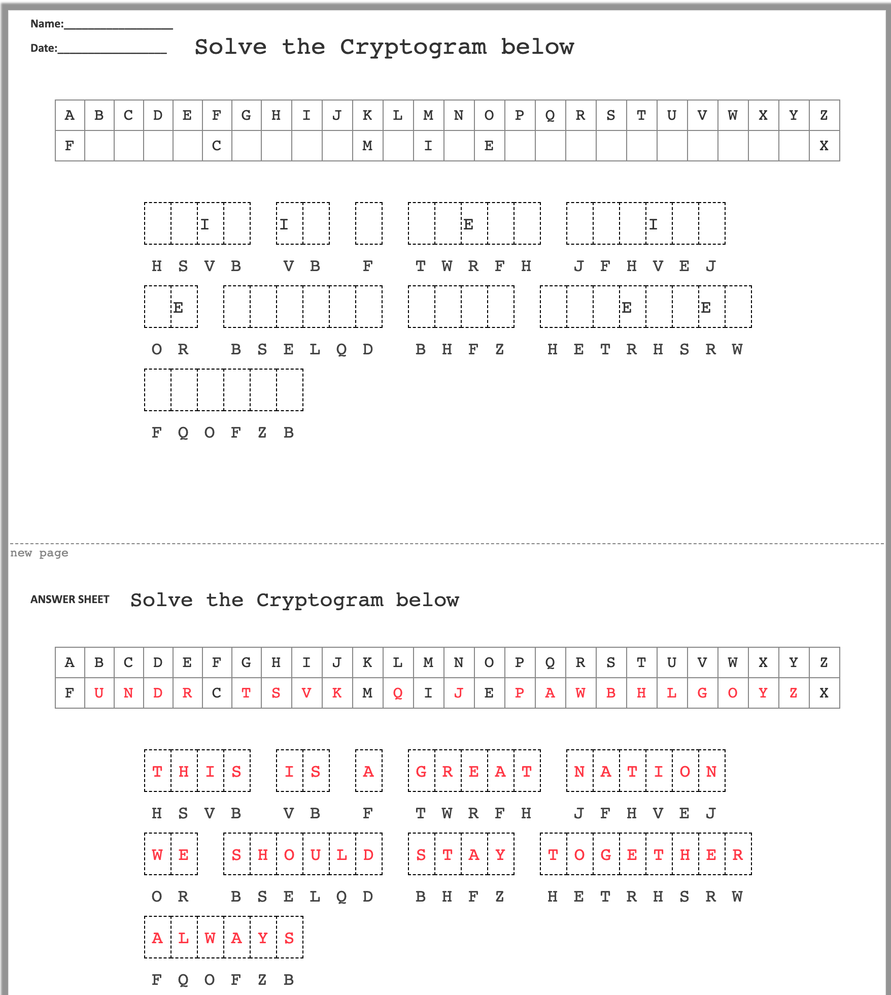 Cryptogram Puzzle   Generator 