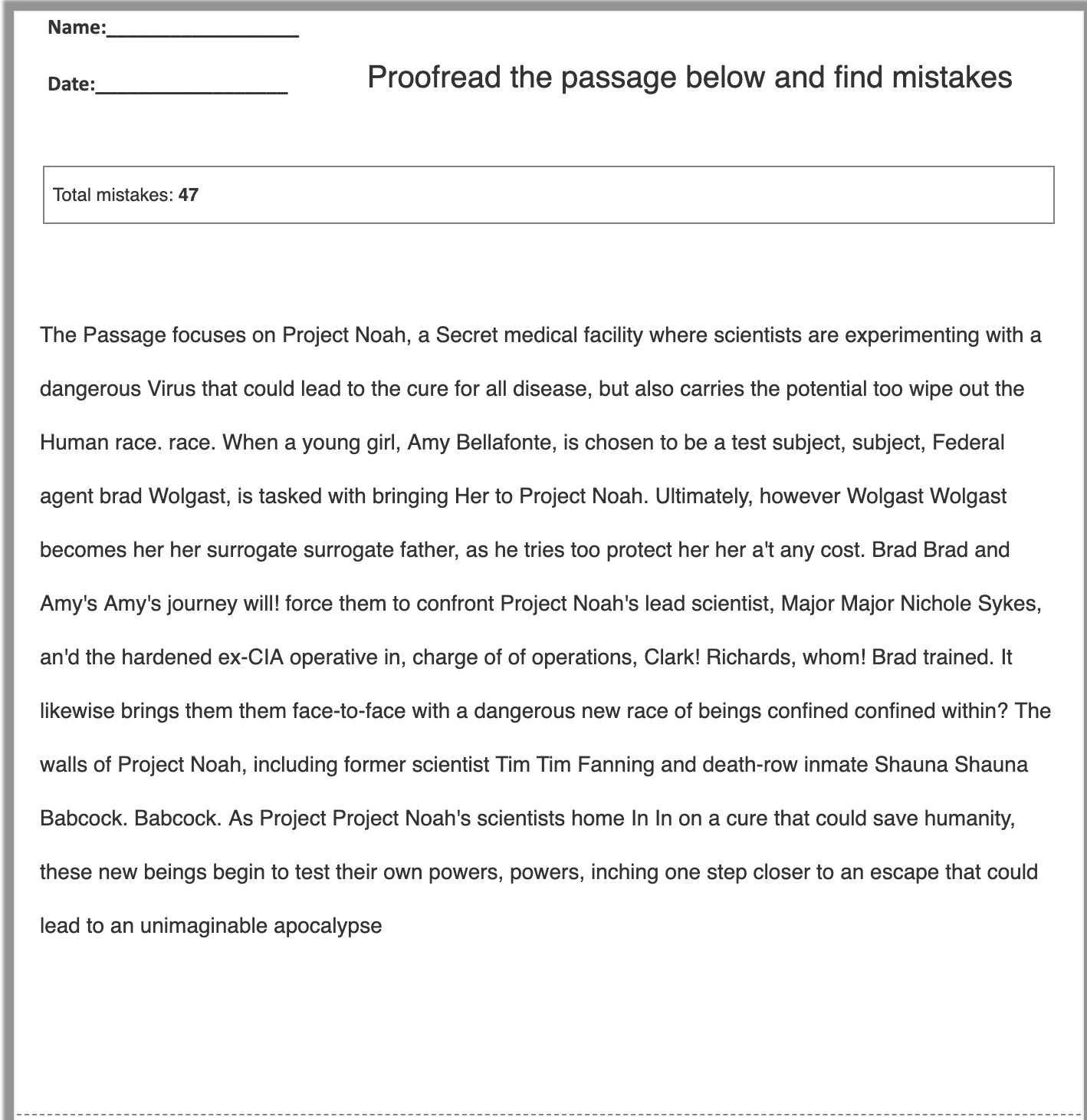 Correcting Mistakes (Proofread) Worksheet Generator